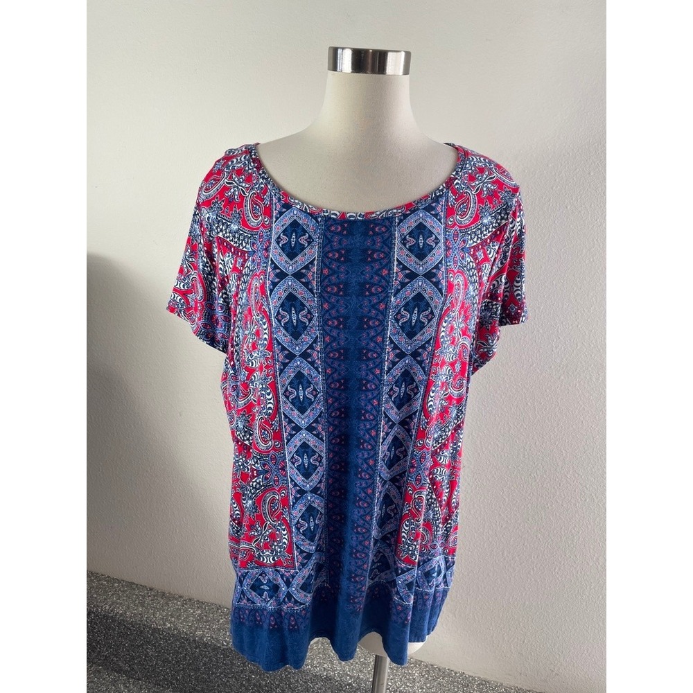 Westport 1962 Womens Plus 2X Short Sleeve Tunic Top Scoop Neck Shirt Floral